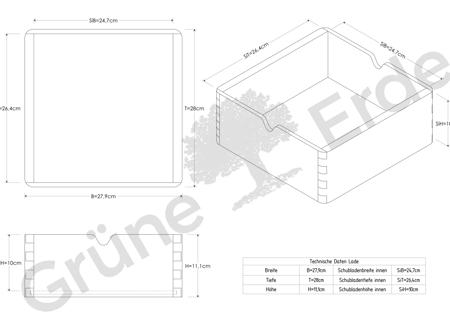 Aufbewahrungsbox Vaso(Buche, B28xT28xH11,2cm)