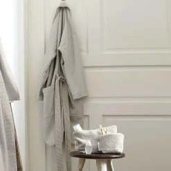 Bademantel Nika Unisexgraphit gestreift, 100 % Baumwolle, GOTS (S)