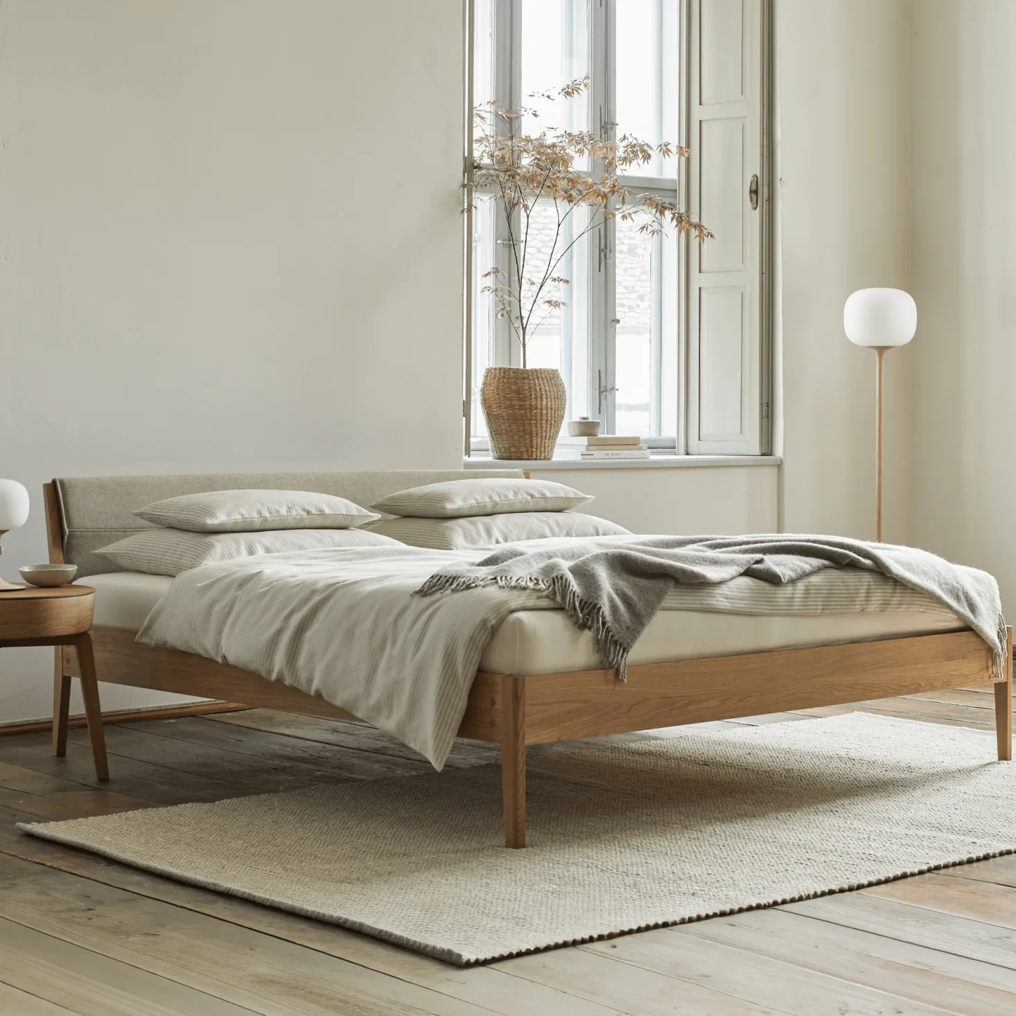 Bett Almeno Housse mit Weisspolsterung(Wollstoff Tano natur hell, 160cm)