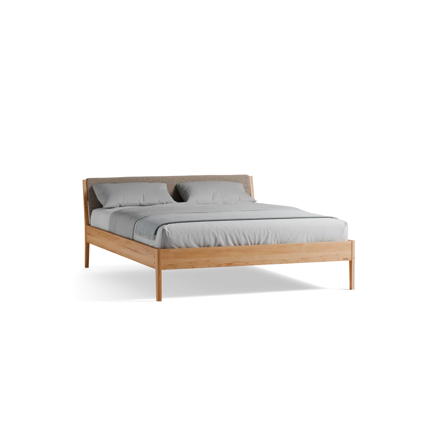 Bett Almeno mit Polsterbetthaupt(Wollstoff Tano natur, Kernbuche, 160 x 200 cm)
