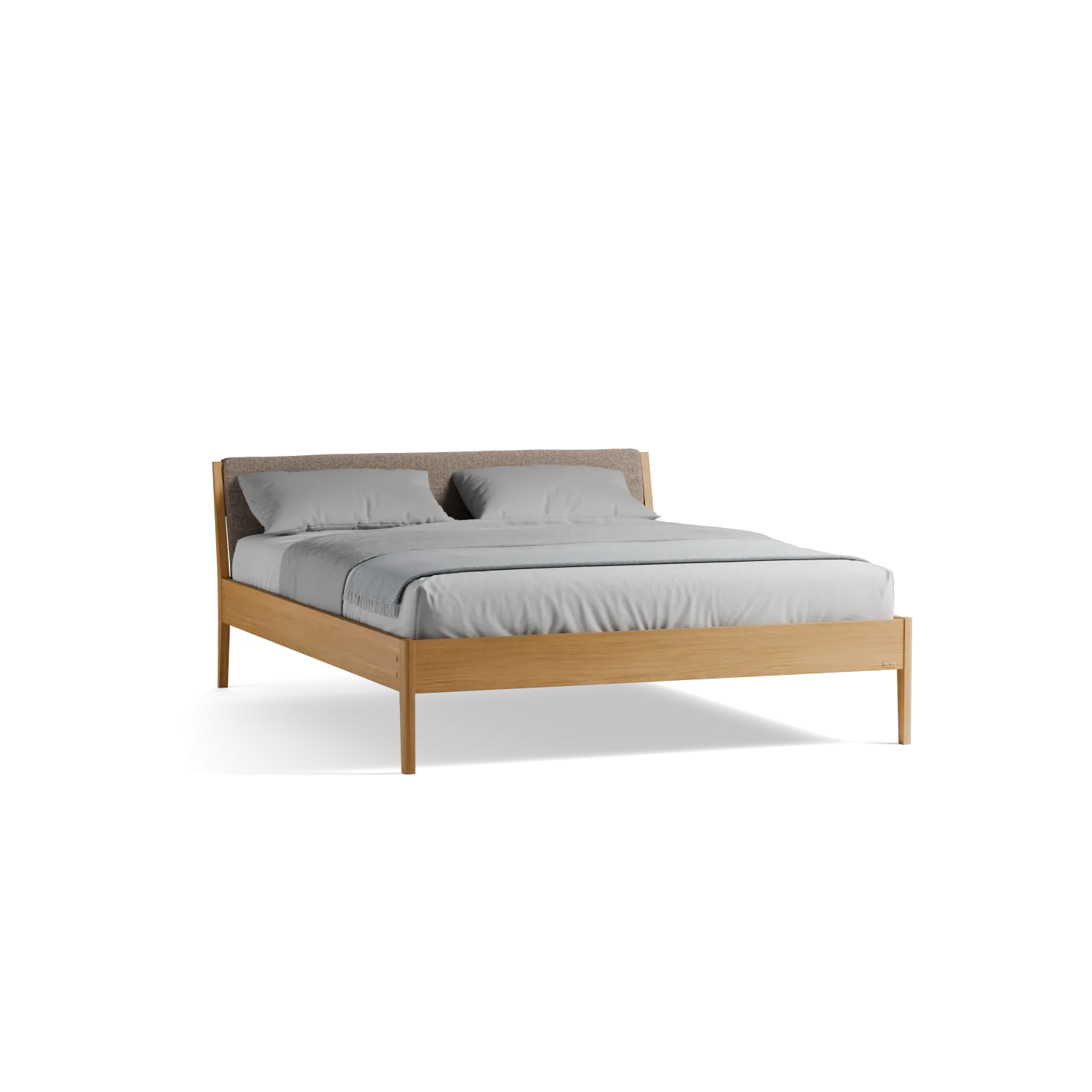 Bett Almeno mit Polsterbetthaupt(Wollstoff Tano natur, Eiche, 160 x 200 cm)