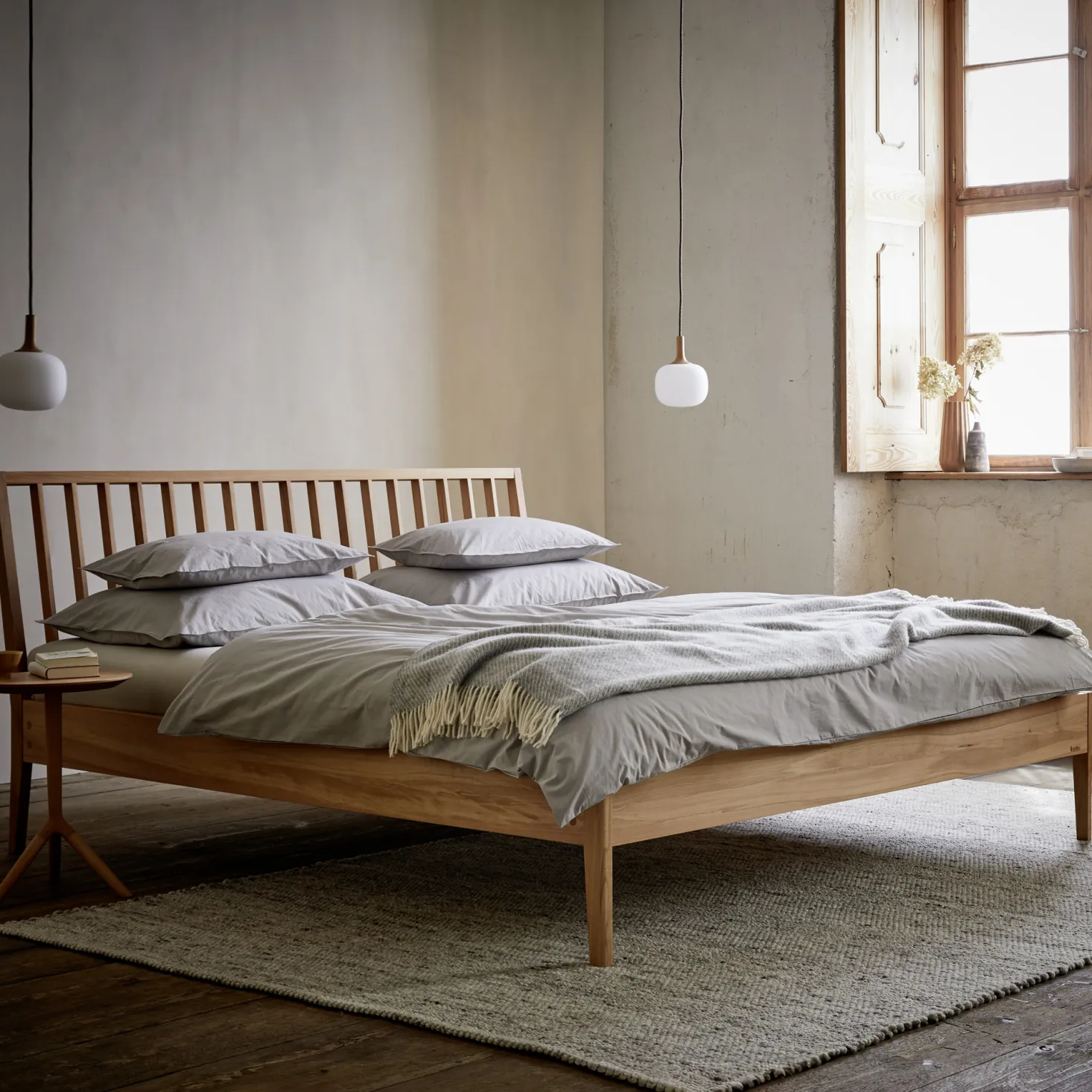 Bett Almeno mit Sprossenbetthaupt vertikal(Eiche, 160 x 200 cm)