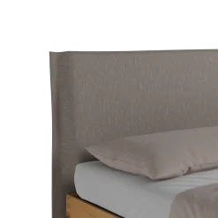 Bett Jukai Pur mit Stegbetthaupt(Baumwollstoff Ondula Taupe, Eiche, 140 x 200 cm, mit Betthaupt und Betthaupthousse)