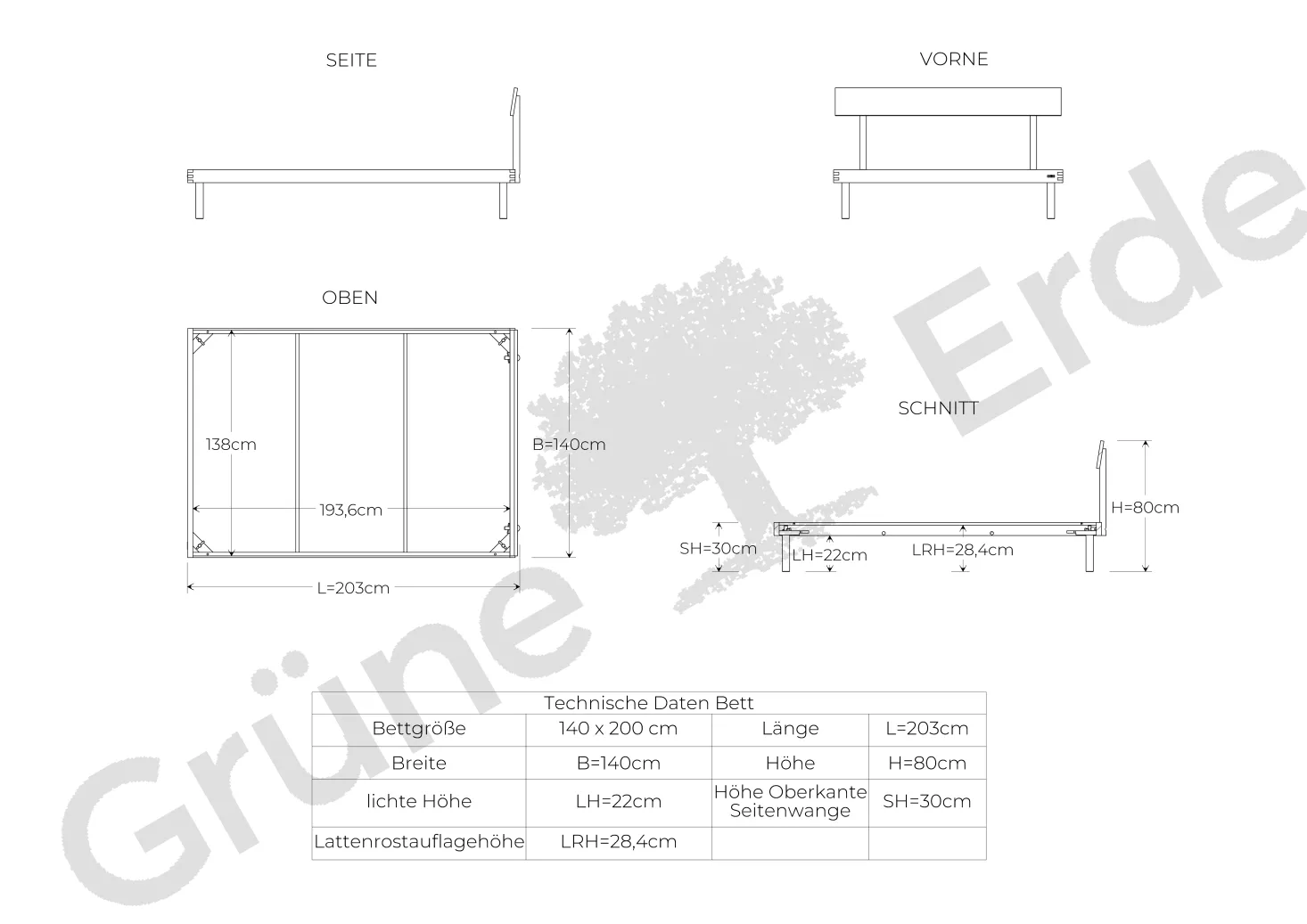 Bett Jukai Pur mit Stegbetthaupt(Buche, 140 x 200 cm, mit Stegbetthaupt)
