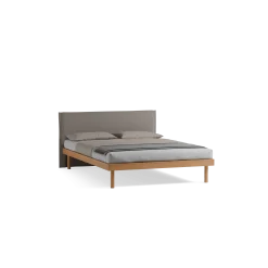 Bett Jukai Pur mit Stegbetthaupt(Baumwollstoff Ondula Taupe, Buche, 140 x 200 cm, mit Betthaupt und Betthaupthousse)