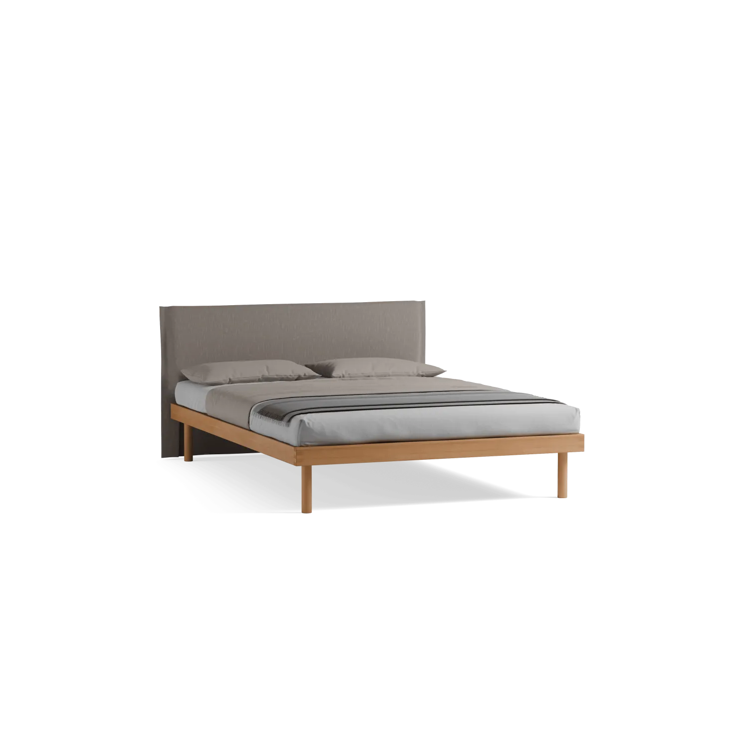 Bett Jukai Pur mit Stegbetthaupt(Baumwollstoff Ondula Taupe, Buche, 140 x 200 cm, mit Betthaupt und Betthaupthousse)