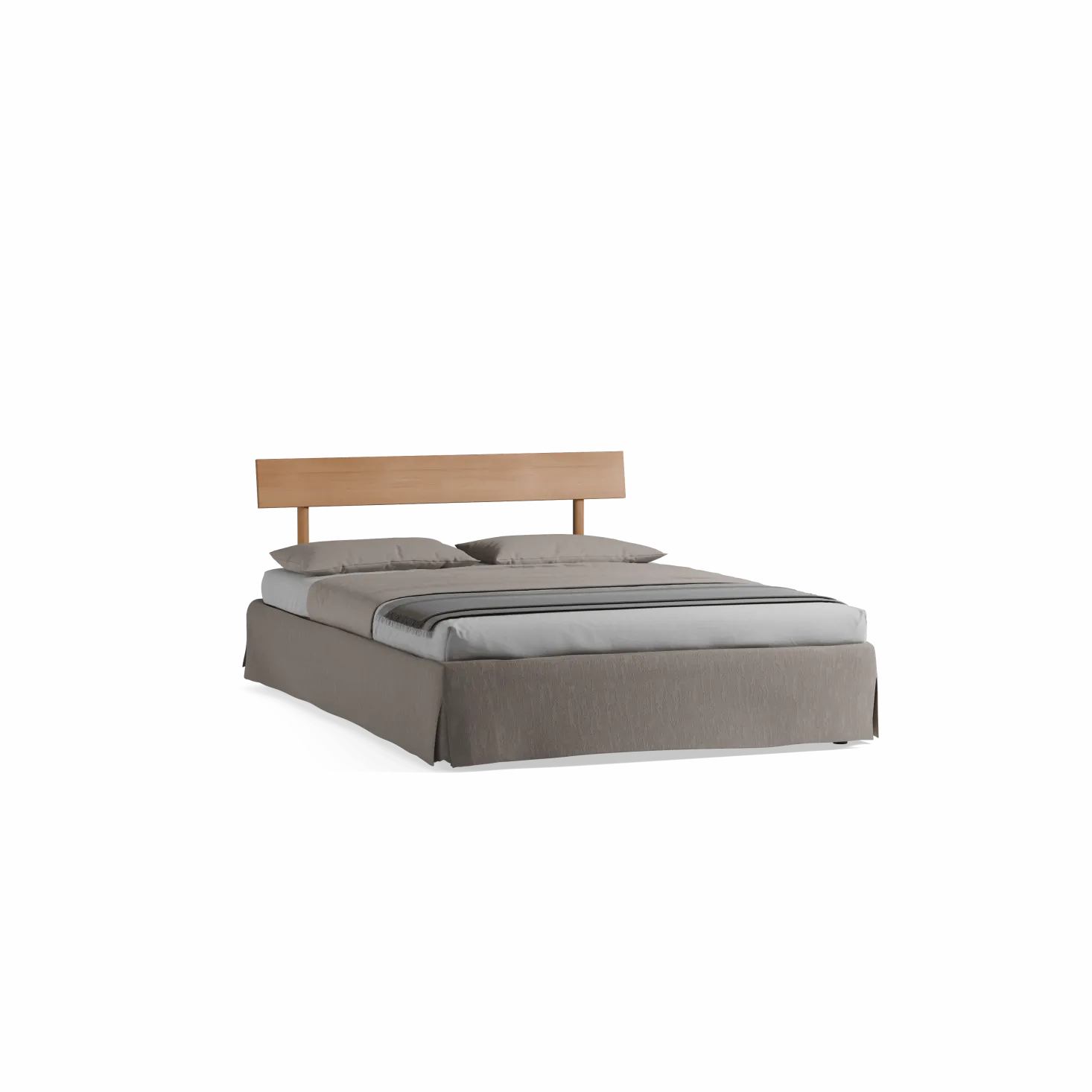 Bett Jukai Pur mit Stegbetthaupt(Baumwollstoff Ondula Taupe, Buche, 140 x 200 cm, mit Betthaupt und Bettrahmenhousse)