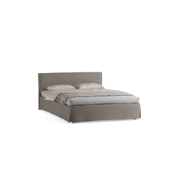 Bett Jukai Pur mit Stoffhoussen(Baumwollstoff Ondula Taupe, Eiche, 140 x 200 cm, mit Stoffhoussen)