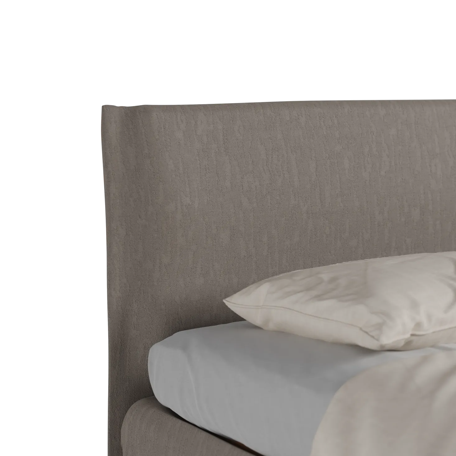 Bett Jukai Pur mit Stoffhoussen(Baumwollstoff Ondula Taupe, Buche, 140 x 200 cm, mit Stoffhoussen)