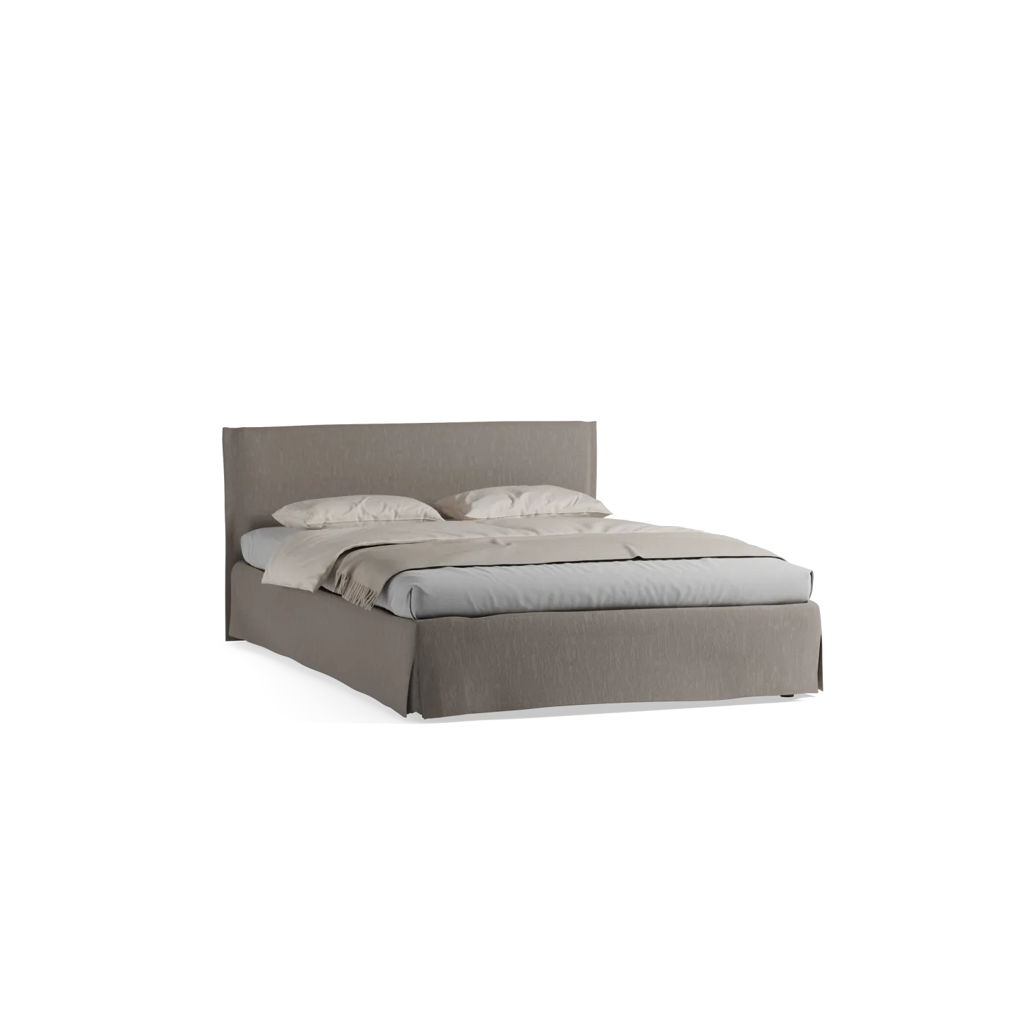Bett Jukai Pur mit Stoffhoussen(Baumwollstoff Ondula Taupe, Buche, 140 x 200 cm, mit Stoffhoussen)