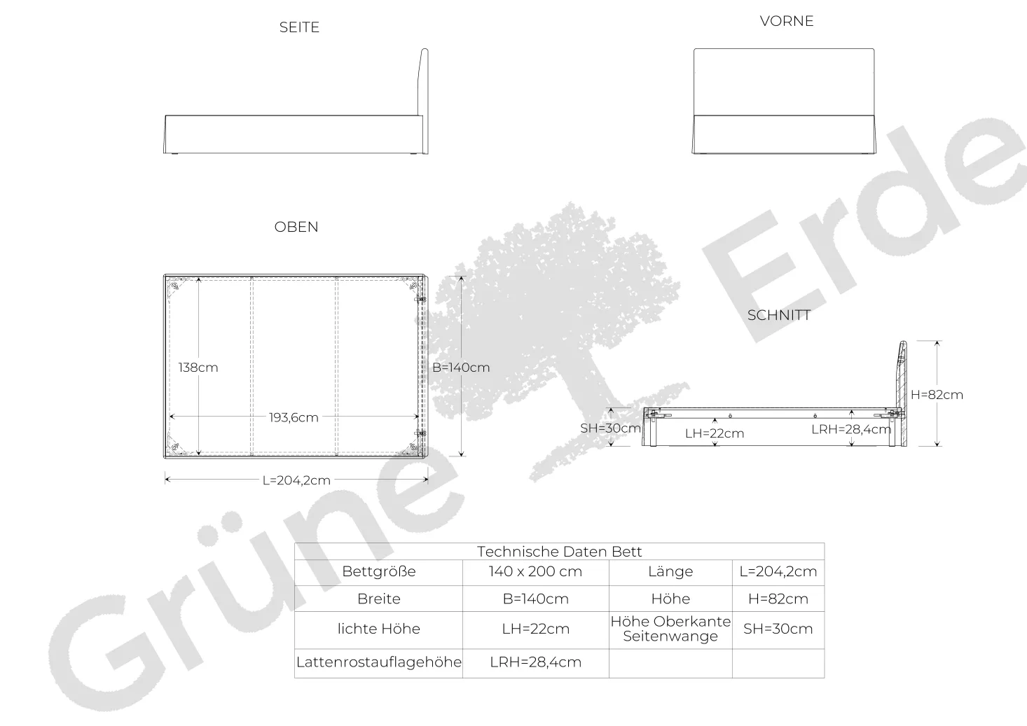 Bett Jukai Pur mit Stoffhoussen(Baumwollstoff Ondula Taupe, Buche, 140 x 200 cm, mit Stoffhoussen)