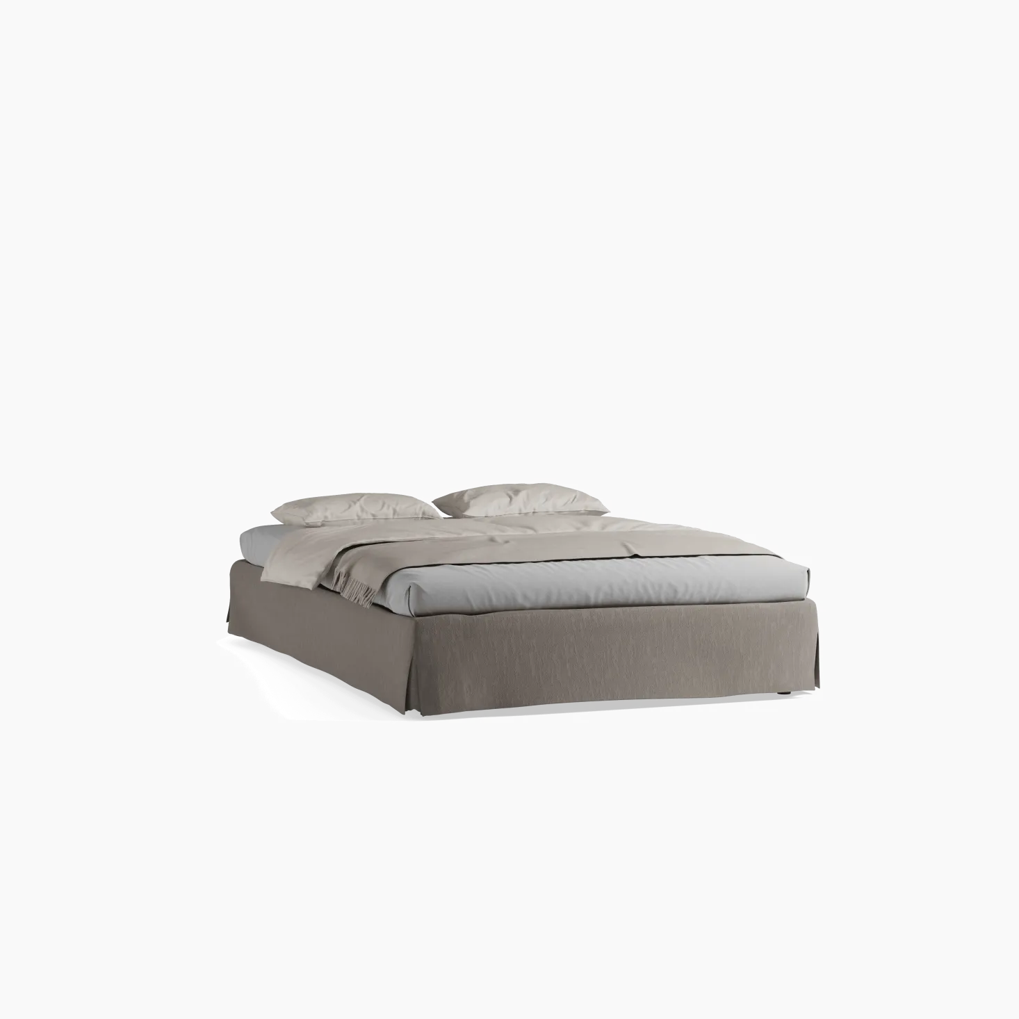 Bett Jukai Pur ohne Betthaupt(Baumwollstoff Ondula Taupe, Buche, 140 x 200 cm, ohne Betthaupt mit Bettrahmenhousse)
