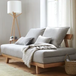 Bettsofa Doppio 160x200 cm inkl. 2 Kissen(Wollstoff Stavang kiesel, Eiche)