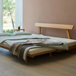 Bettsofa Doppio 160x200 cm inkl. 2 Kissen(Wollstoff Stavang kiesel, Buche)