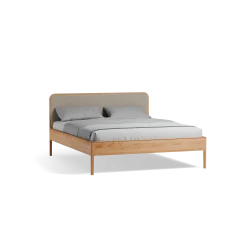 Bett Tenso mit Polsterbetthaupt(Wollstoff Tano natur hell, Kernbuche, 160 x 200 cm)