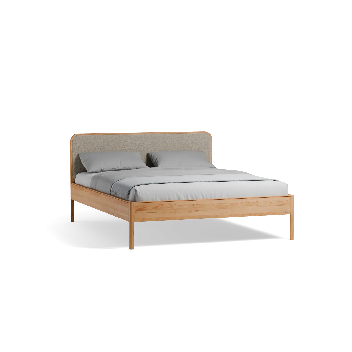 Bett Tenso mit Polsterbetthaupt(Wollstoff Tano natur hell, Kernbuche, 160 x 200 cm)