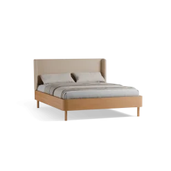 Bett Tonda mit Polsterbetthaupt(Wollstoff Elverum Sesam, Buche, 160 x 200 cm, mit niedrigem Polsterbetthaupt)