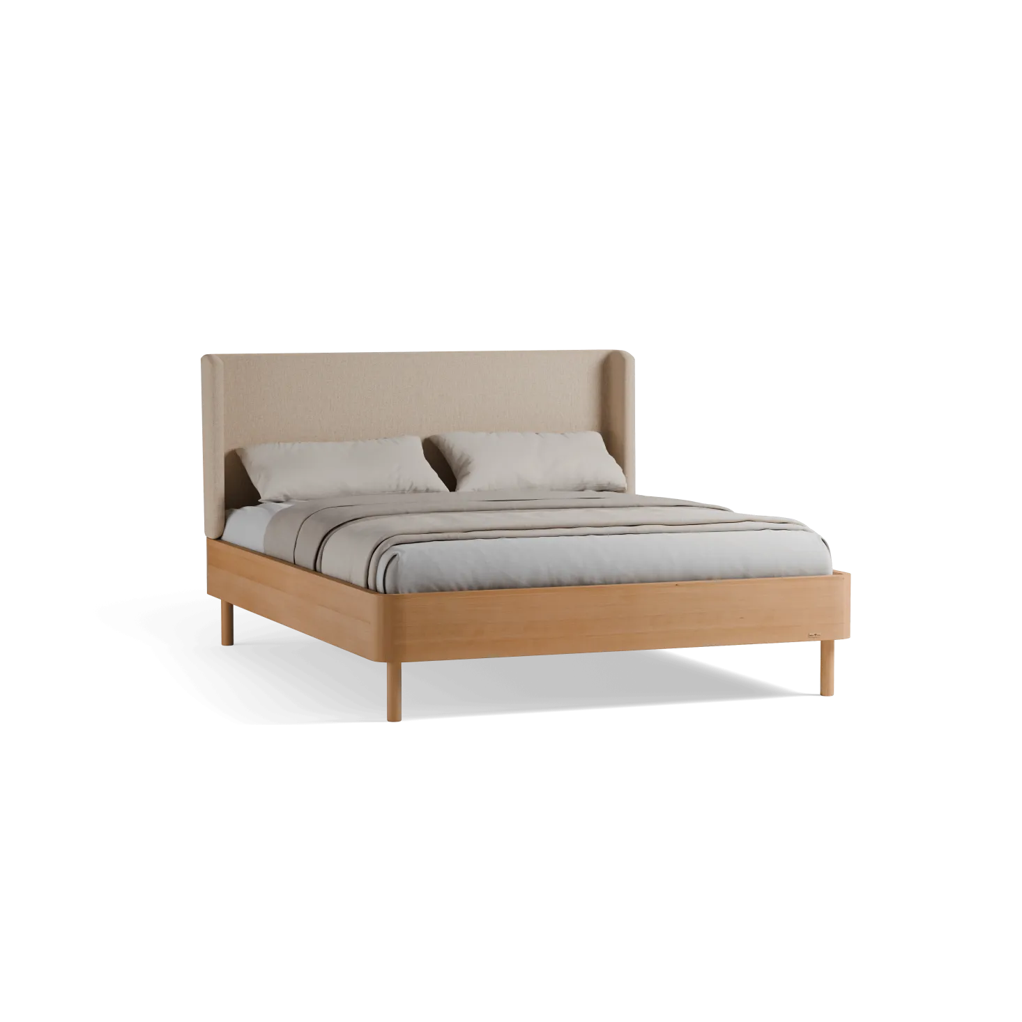 Bett Tonda mit Polsterbetthaupt(Wollstoff Elverum Sesam, Buche, 160 x 200 cm, mit niedrigem Polsterbetthaupt)