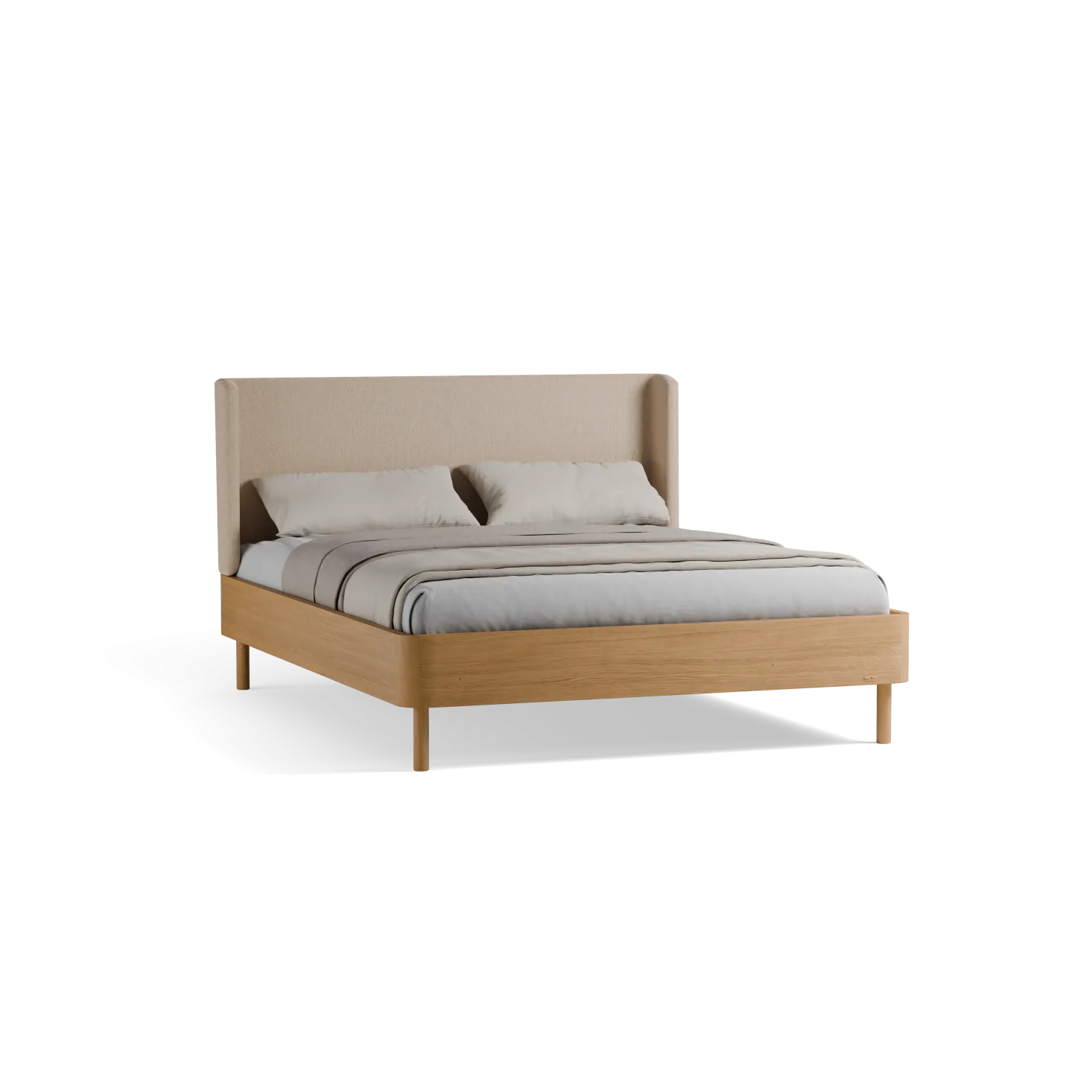 Bett Tonda mit Polsterbetthaupt(Wollstoff Elverum Sesam, Eiche, 160 x 200 cm, mit niedrigem Polsterbetthaupt)