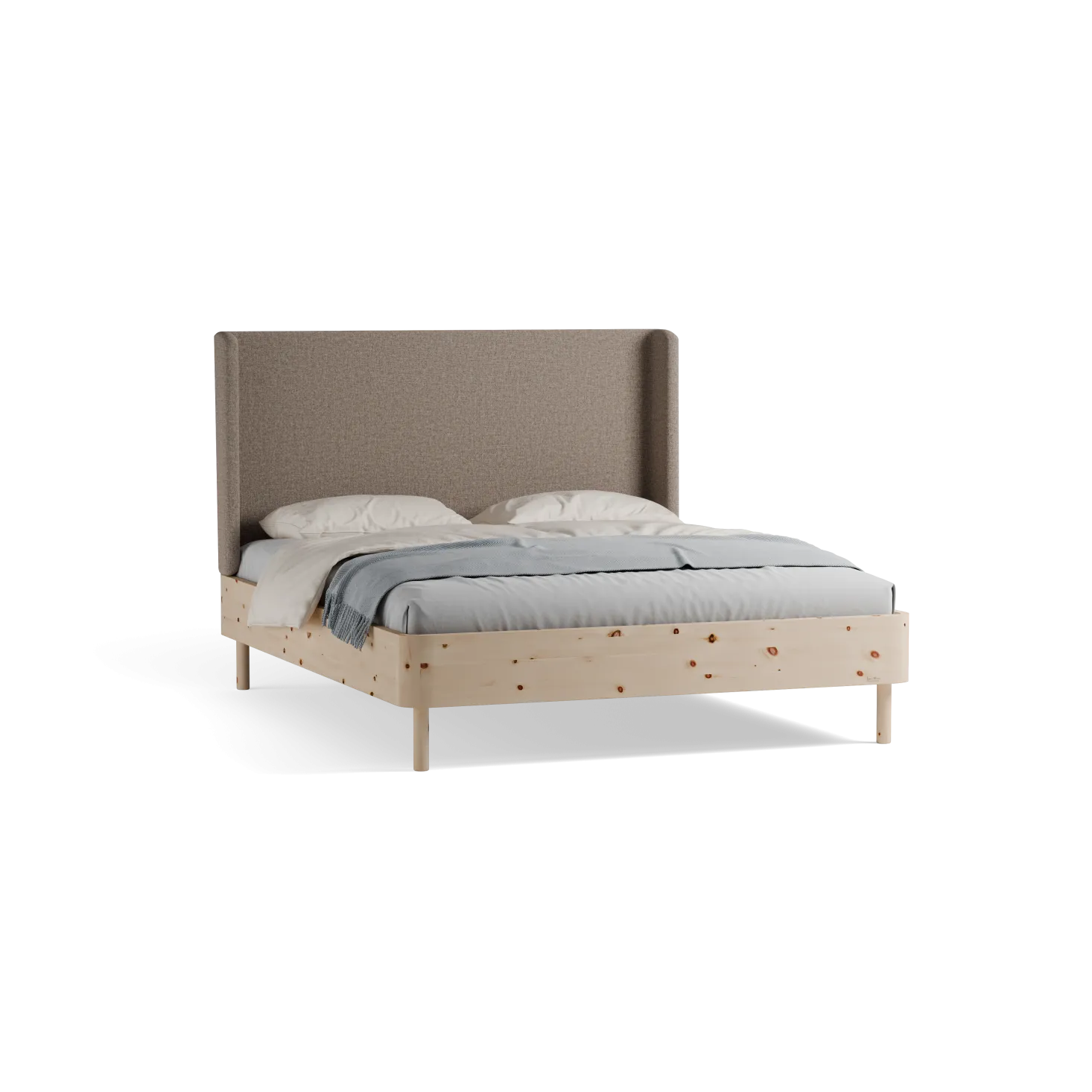 Bett Tonda mit Polsterbetthaupt(Wollstoff Tano natur, Zirbe, 160 x 200 cm, mit hohem Polsterbetthaupt)