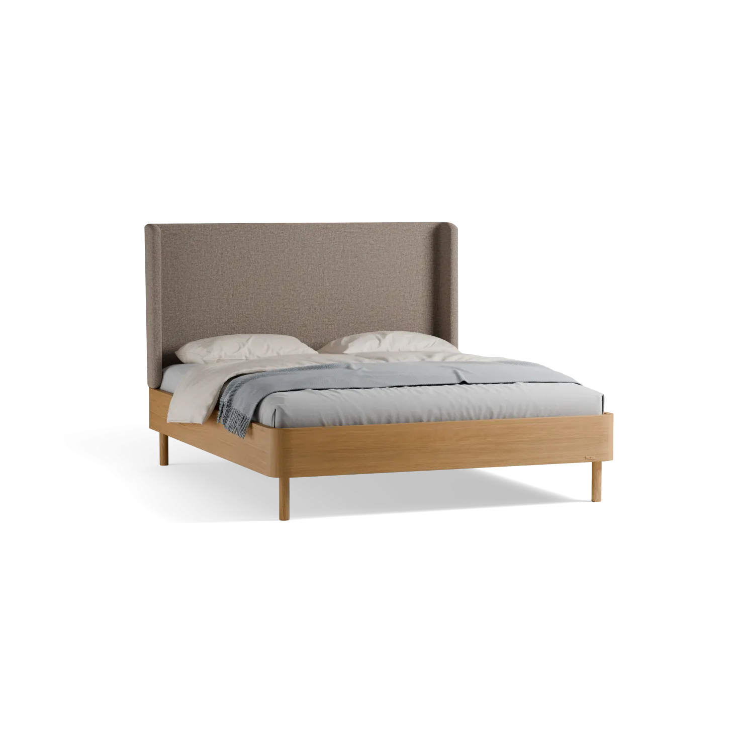 Bett Tonda mit Polsterbetthaupt(Wollstoff Tano natur, Eiche, 160 x 200 cm, mit hohem Polsterbetthaupt)