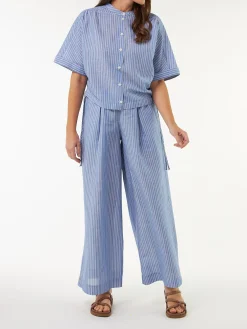 Bluse aus Bio Baumwolle und Leinen(blau/weiss streif, 38)