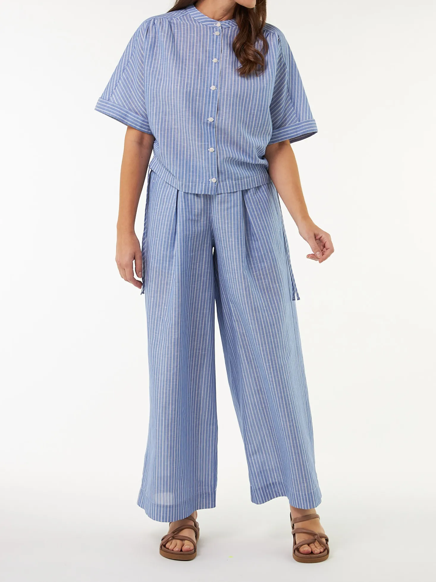 Bluse aus Bio Baumwolle und Leinen(blau/weiss streif, 38)