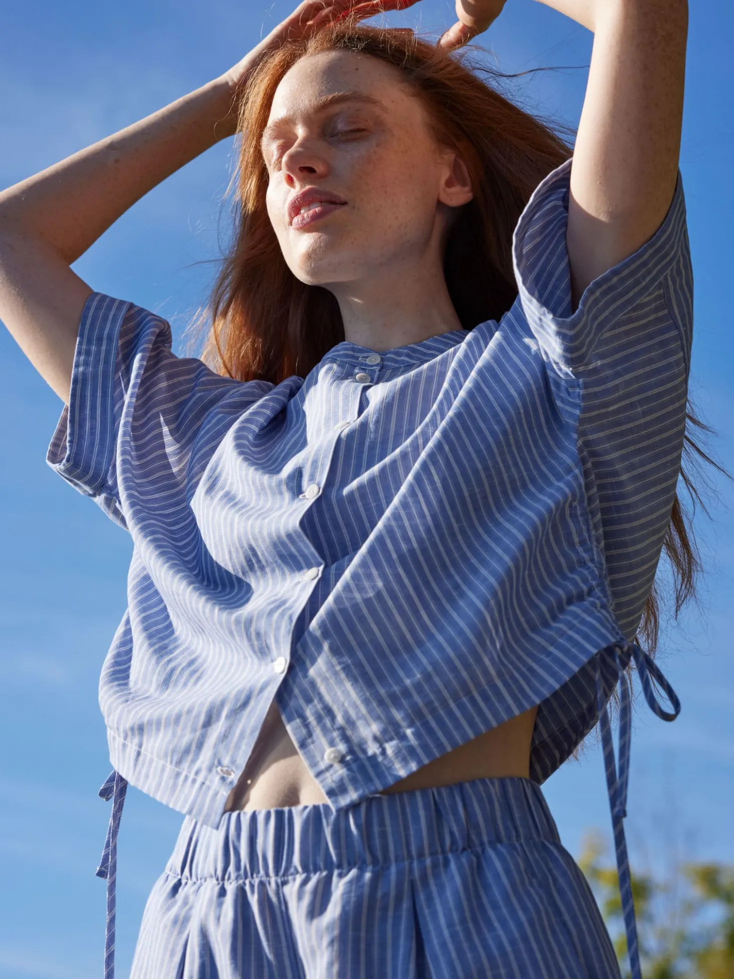 Bluse aus Bio Baumwolle und Leinen(blau/weiss streif, 38)