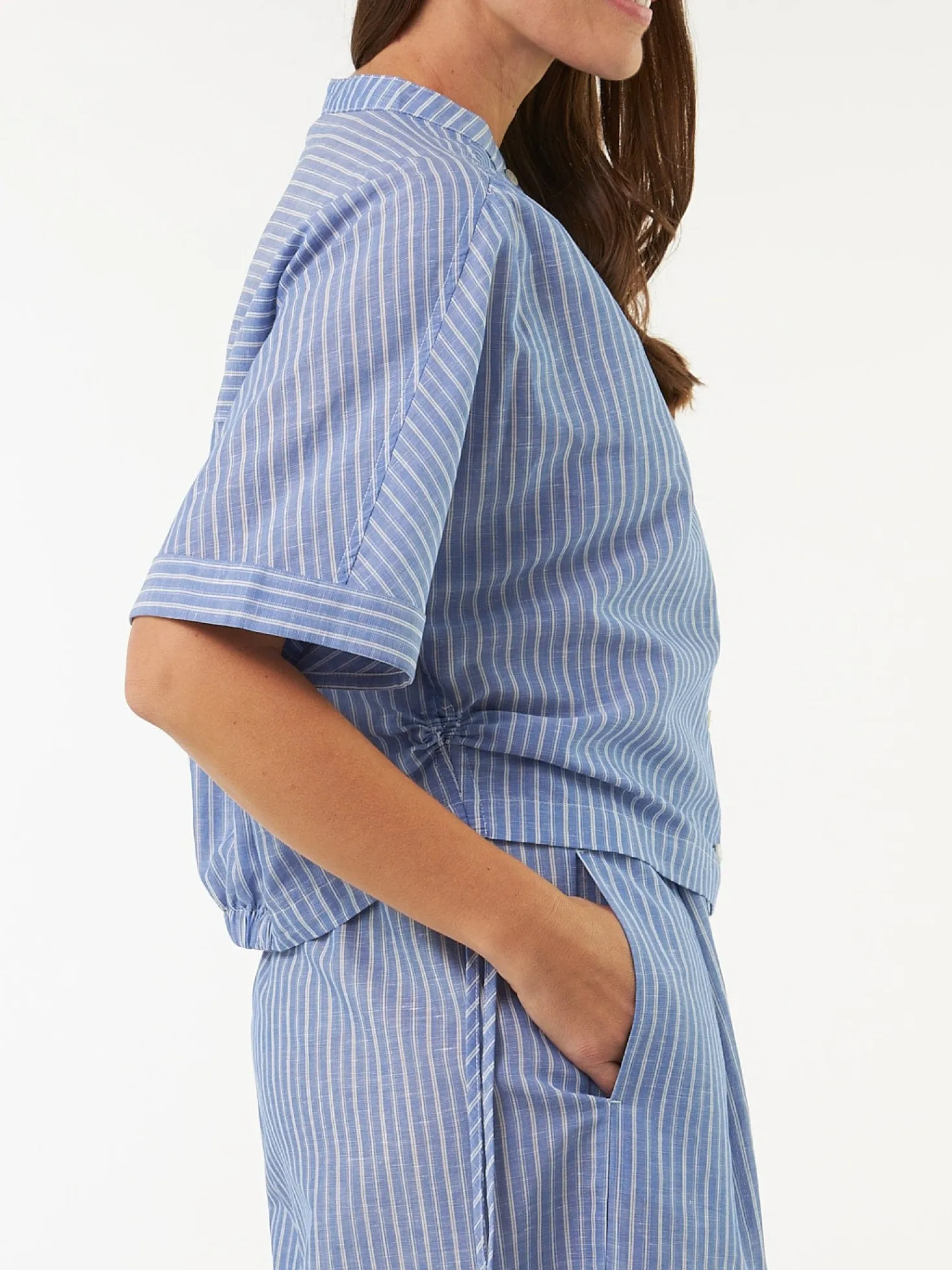 Bluse aus Bio Baumwolle und Leinen(blau/weiss streif, 38)