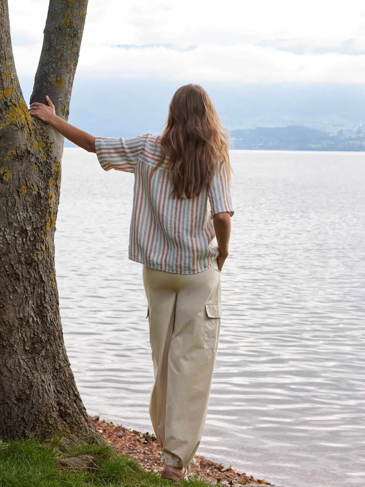 Bluse halbarm aus Bio Leinen(seegras/bernstein streif, 38)