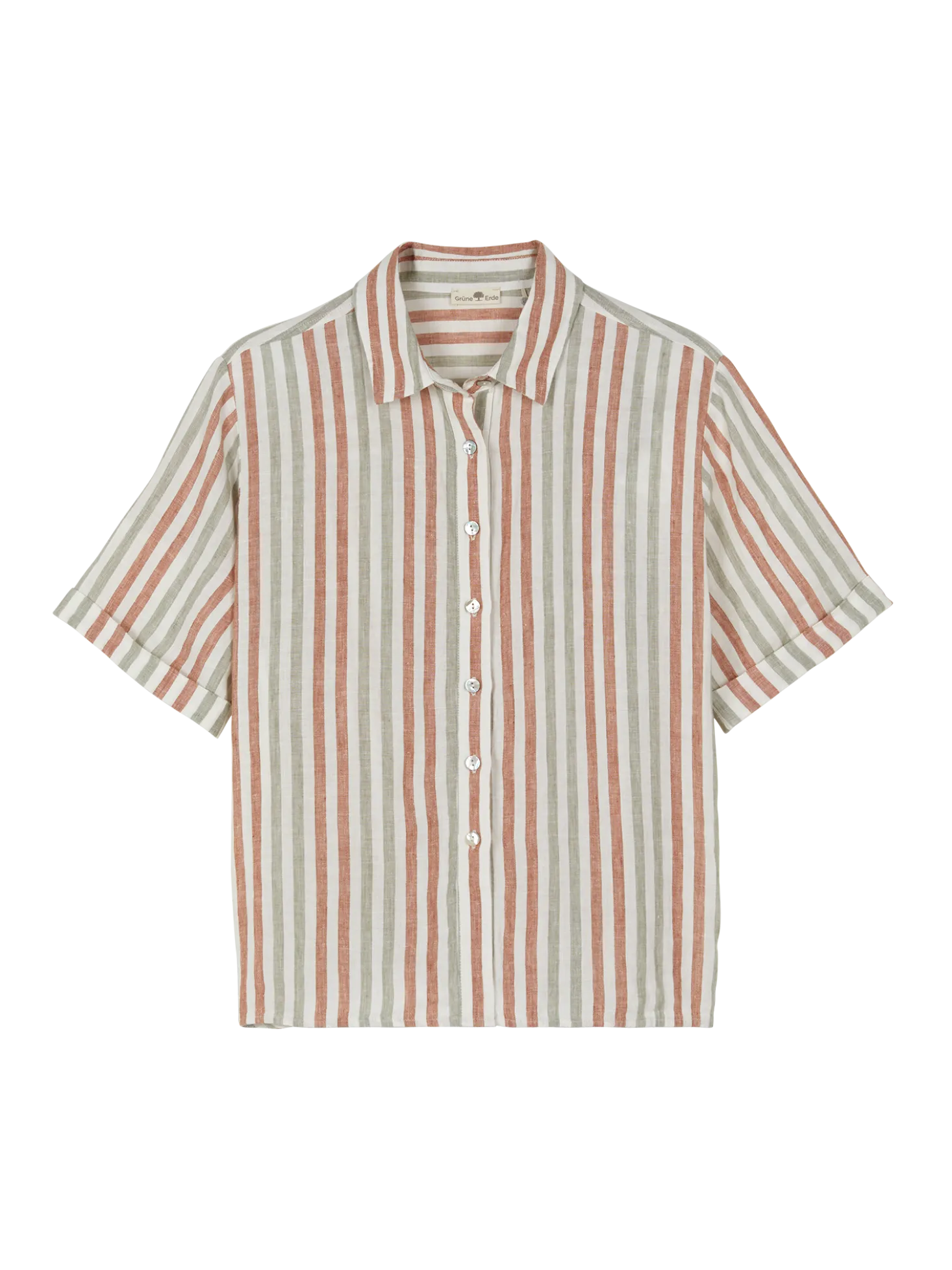 Bluse halbarm aus Bio Leinen(seegras/bernstein streif, 38)