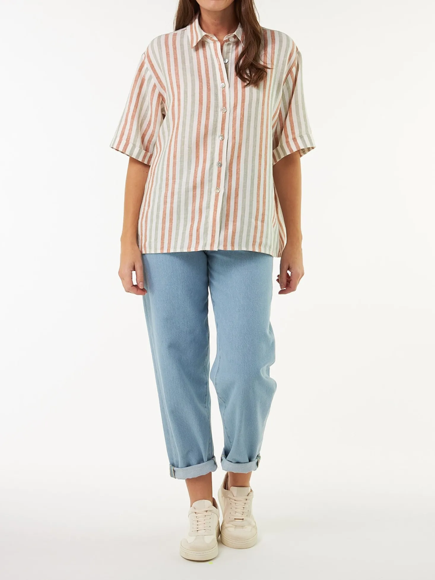 Bluse halbarm aus Bio Leinen(seegras/bernstein streif, 38)