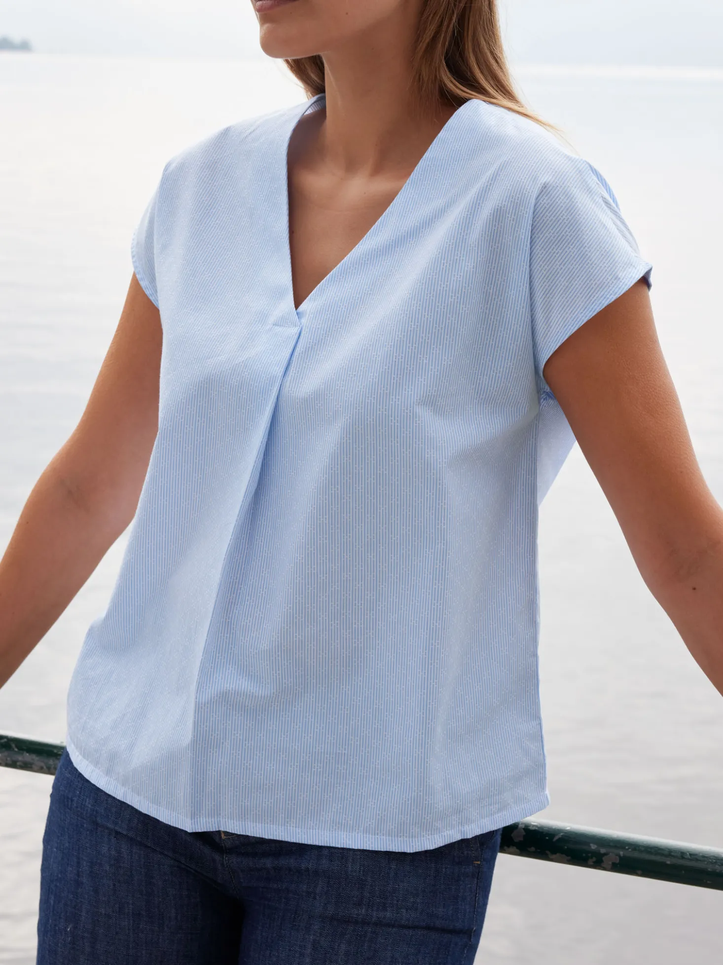 Bluse ärmellos aus Bio Baumwolle(blau/weiss streif, 38)