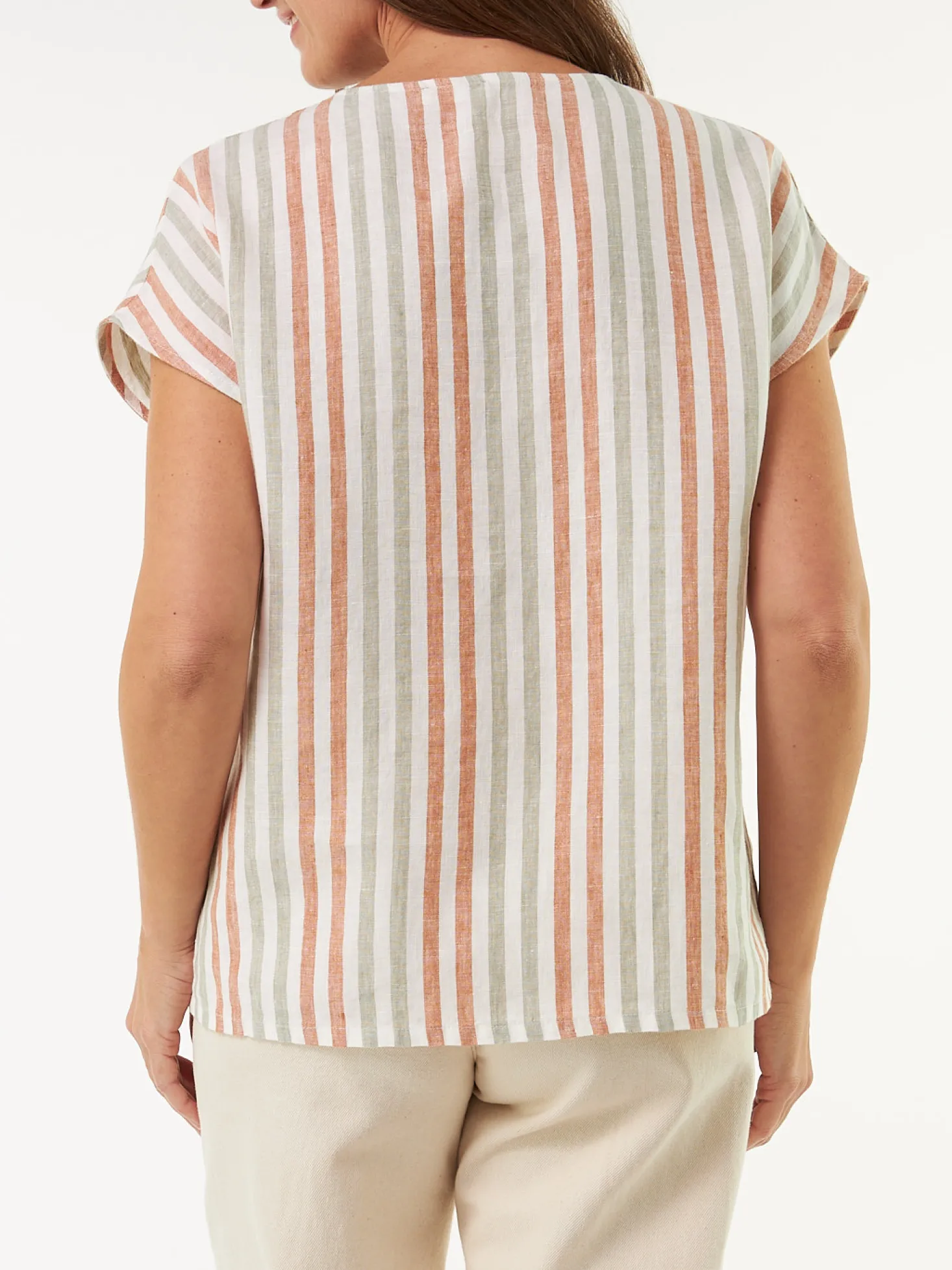 Bluse ärmellos aus Bio Leinen(seegras/bernstein streif, 38)