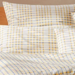 Deckenüberzug Jemmahellblau/vanillegelb, 100 % Baumwolle, Satin, GOTS (140 x 200 cm)
