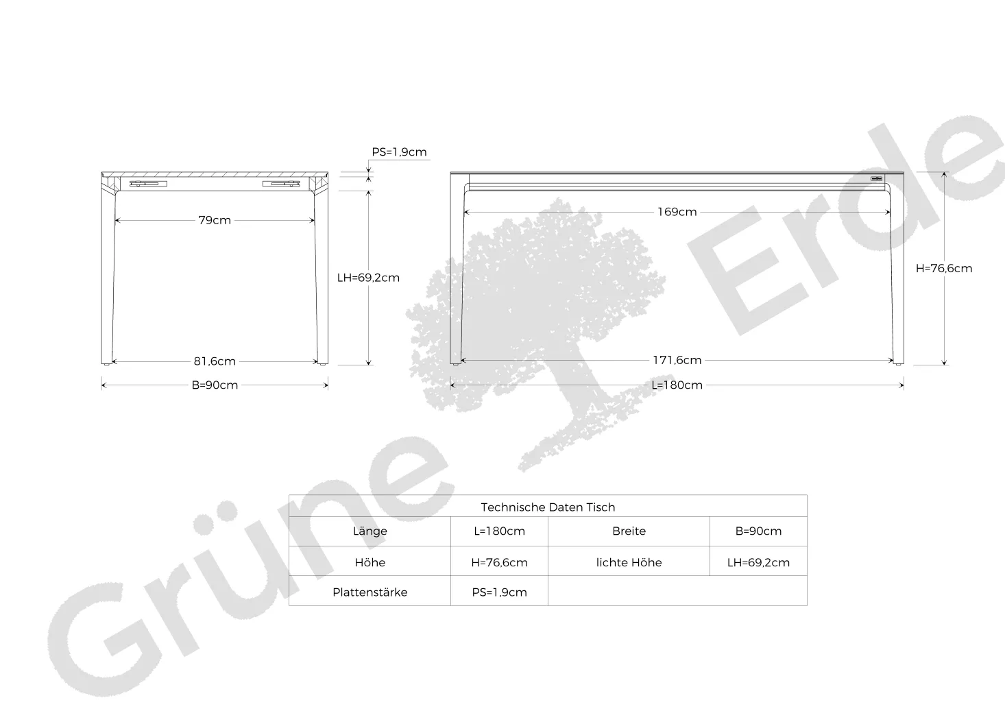 Esstisch Tenso(Eiche, L180xB90cm)