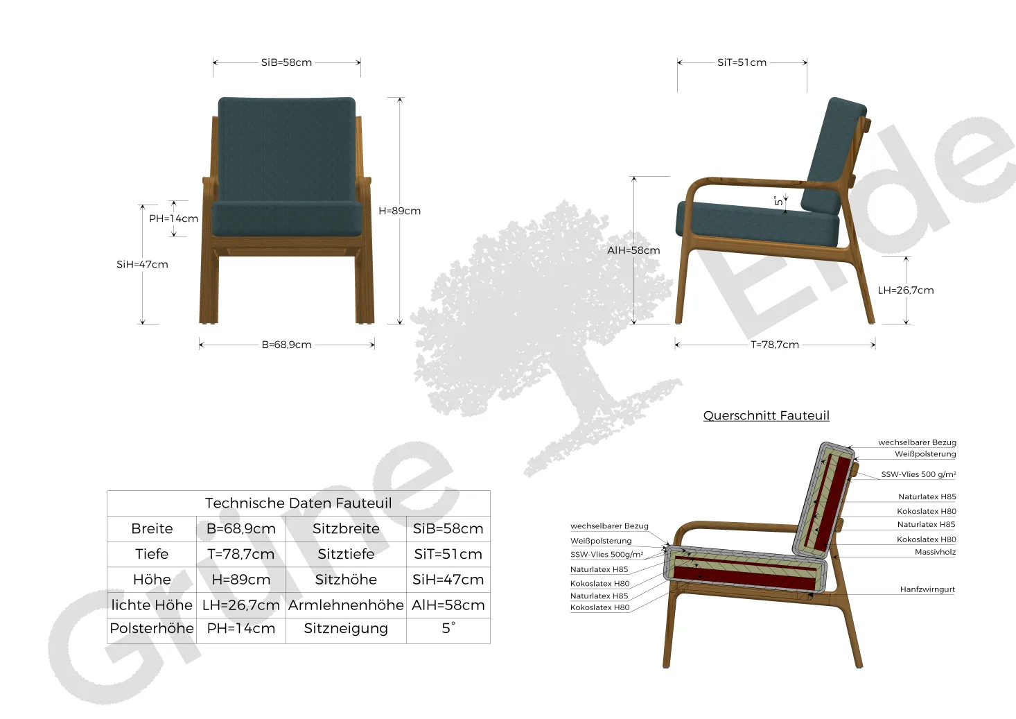 Fauteuil Kador(Wollstoff Tano natur, Buche)