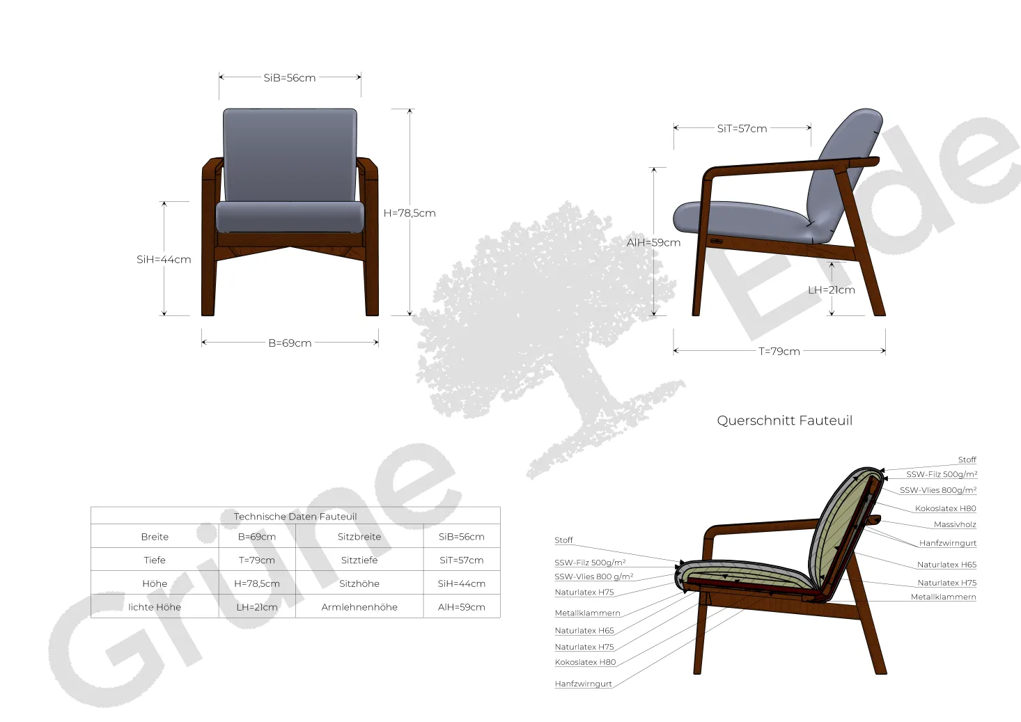 Fauteuil Ketil(Wollstoff Tano natur, Eiche)