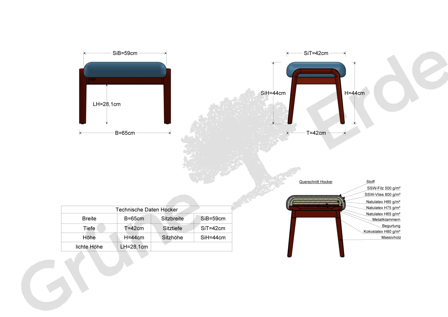 Hocker Ketil(Wollstoff Tano natur, Eiche)