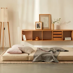 Hocker Tamu PurB 75 x T 67 x H 40 cm, inkl. Housse (Baumwollstoff Ondula Taupe)