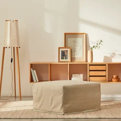 Hocker Tamu PurB 75 x T 67 x H 40 cm, inkl. Housse (Baumwollstoff Ondula Taupe)