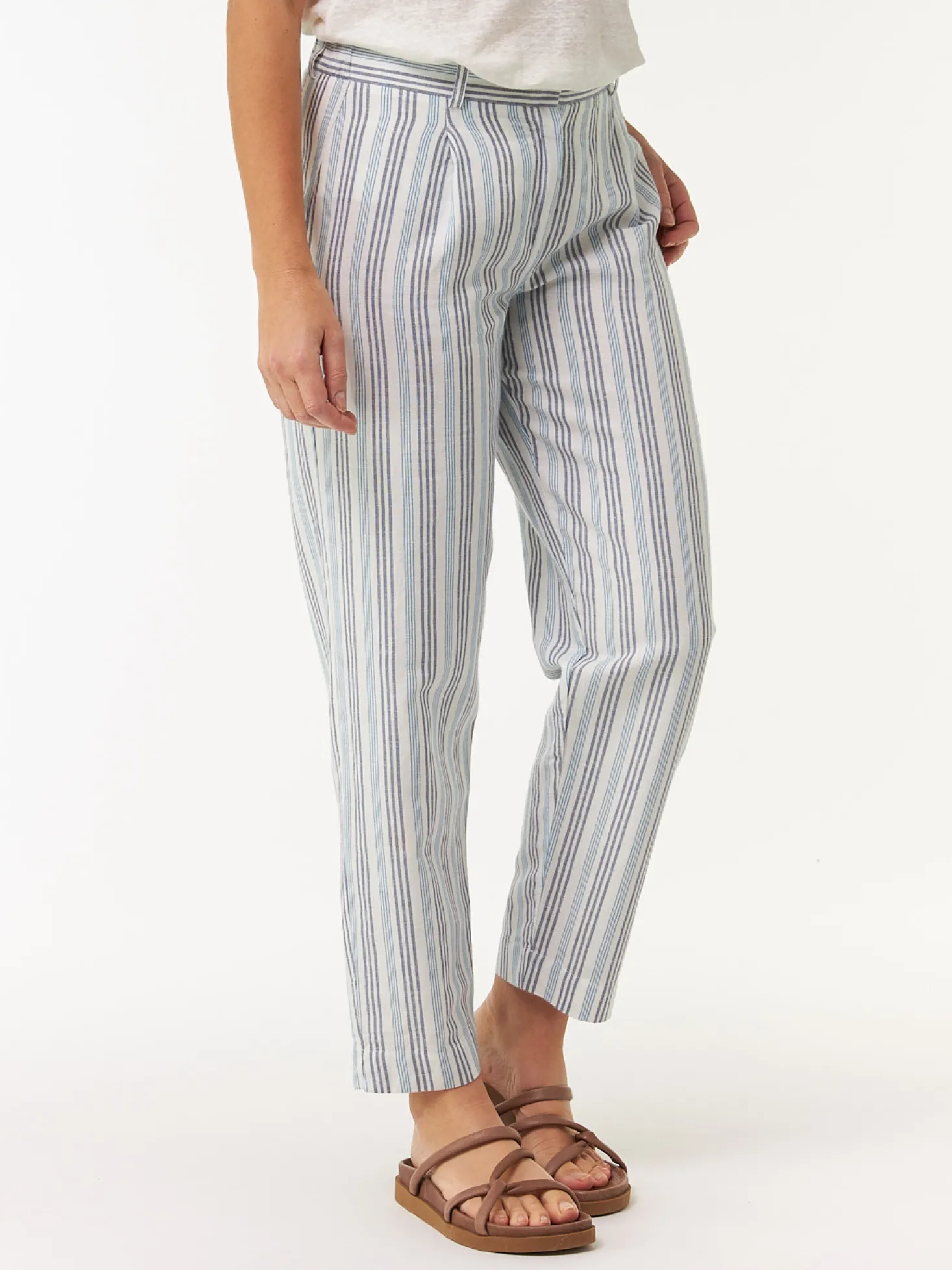 Hose aus Bio Leinen und Baumwolle(multistreif blau, 38)