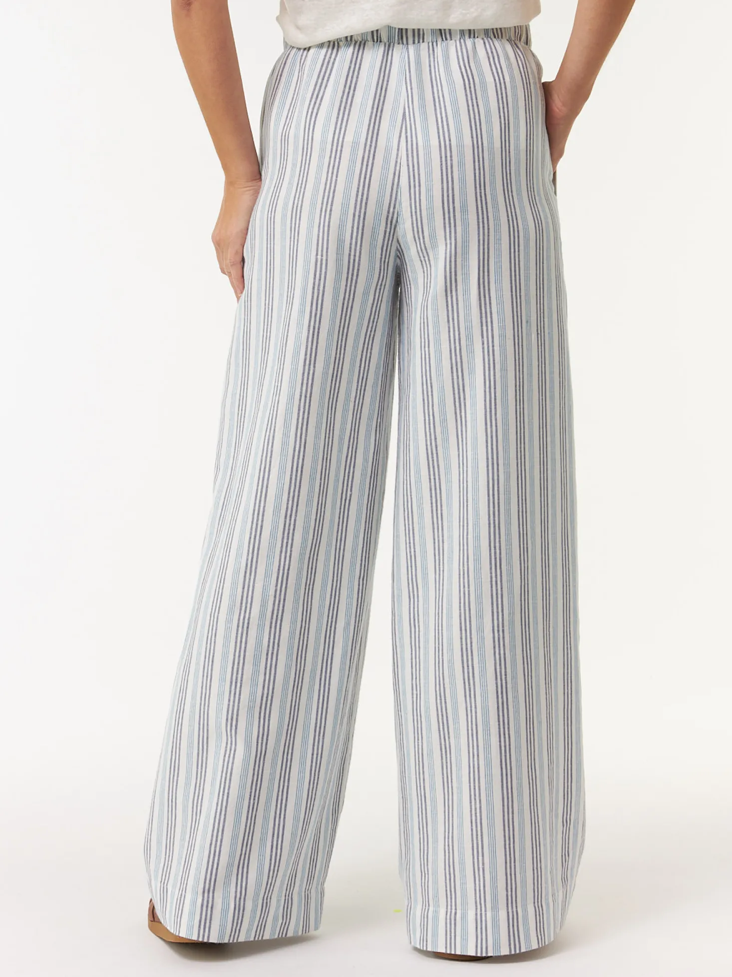 Hose weit aus Bio Leinen und Baumwolle(multistreif blau, 38)