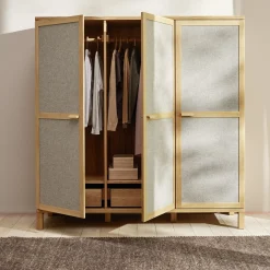 Kleiderschrank KuramiKleiderstange inkl. 2 Stk. Halterungen (Esche, Abteil A)