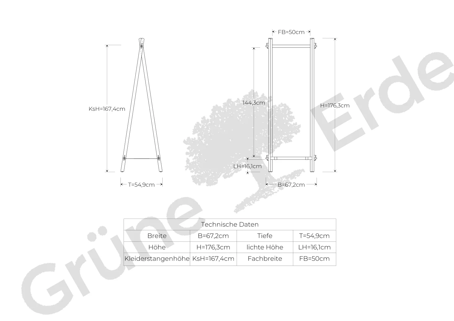 Kleiderständer Jukai Pur(Buche, Basis 60 cm)