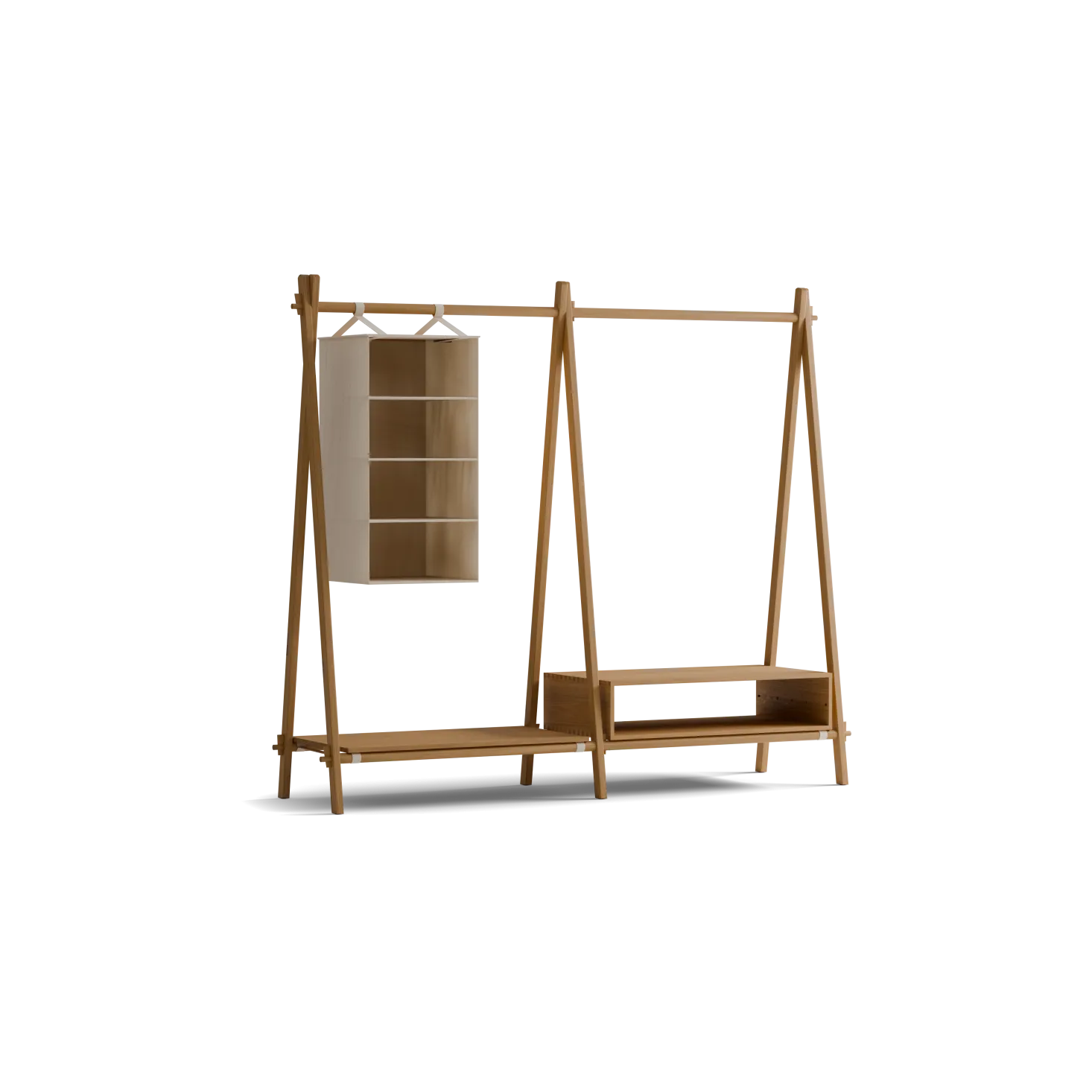 Kleiderständer Jukai Purmit Anbauelement, Ablageboard, Box und Hängefächer (Eiche)