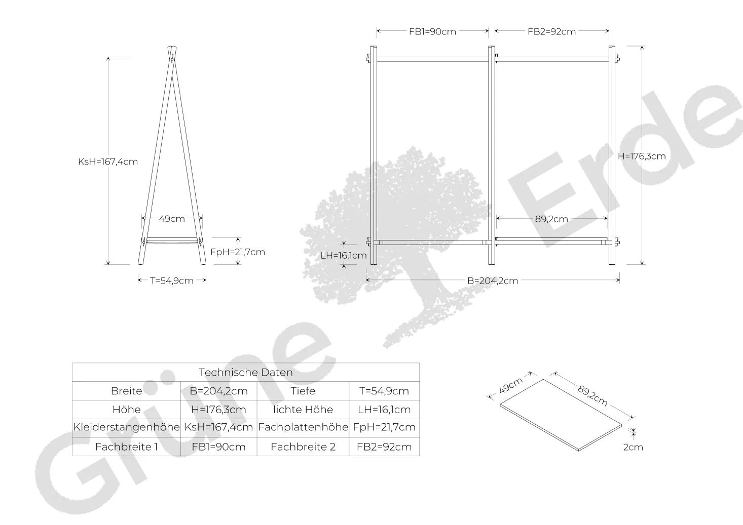 Kleiderständer Jukai Purmit Anbauelement und Ablageboard (Buche)