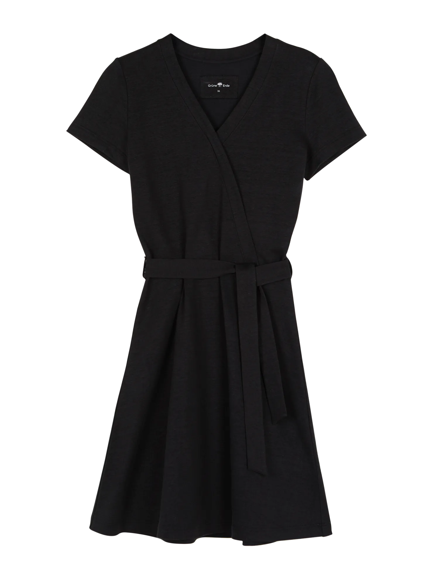 Kleid in Wickeloptik aus Bio Leinen/Baumwolle(schwarz, 38)