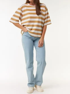 Kurzarmshirt aus Bio Baumwolle(rattan/offwhite ringel, XS)
