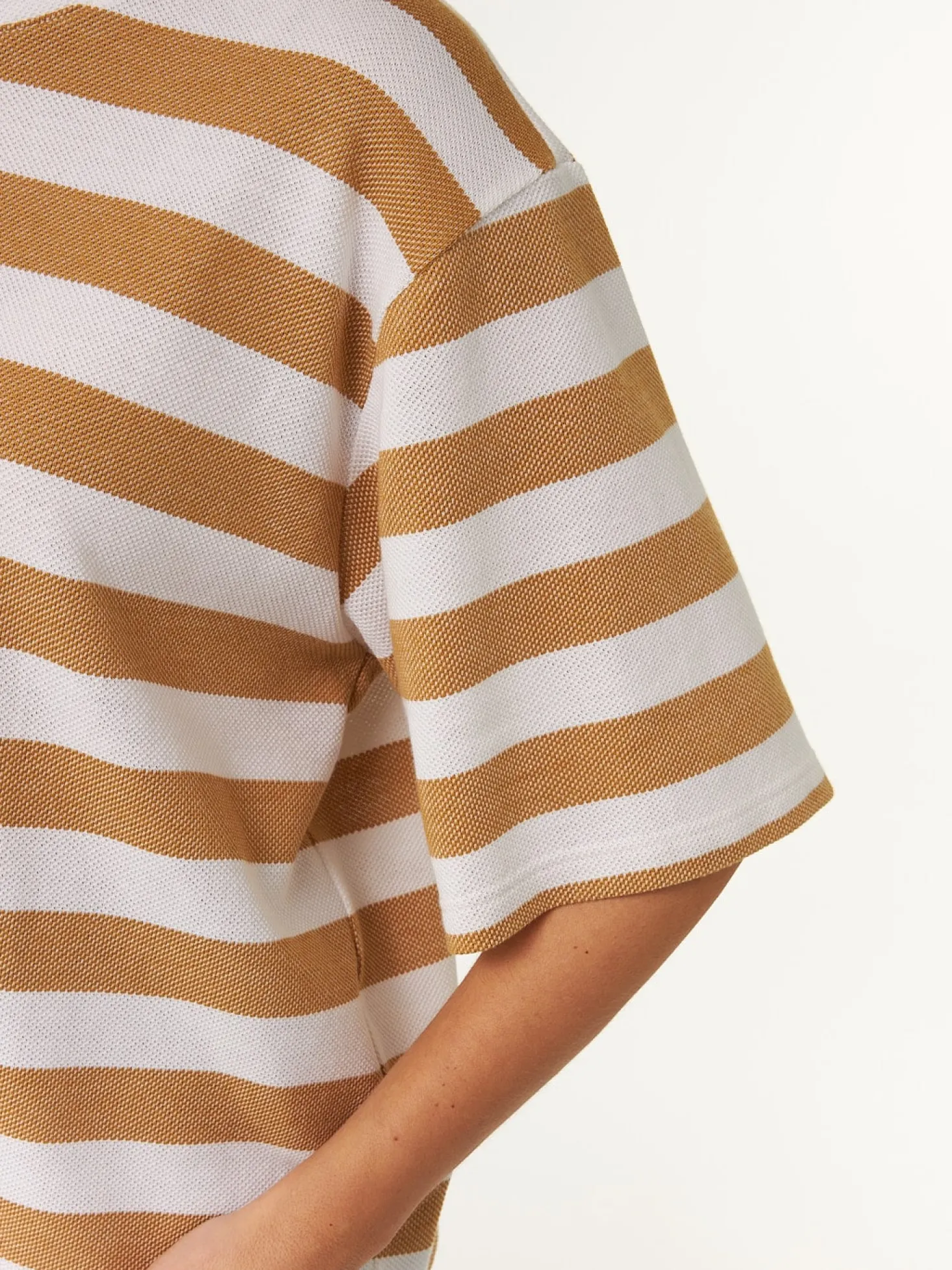 Kurzarmshirt aus Bio Baumwolle(rattan/offwhite ringel, L)